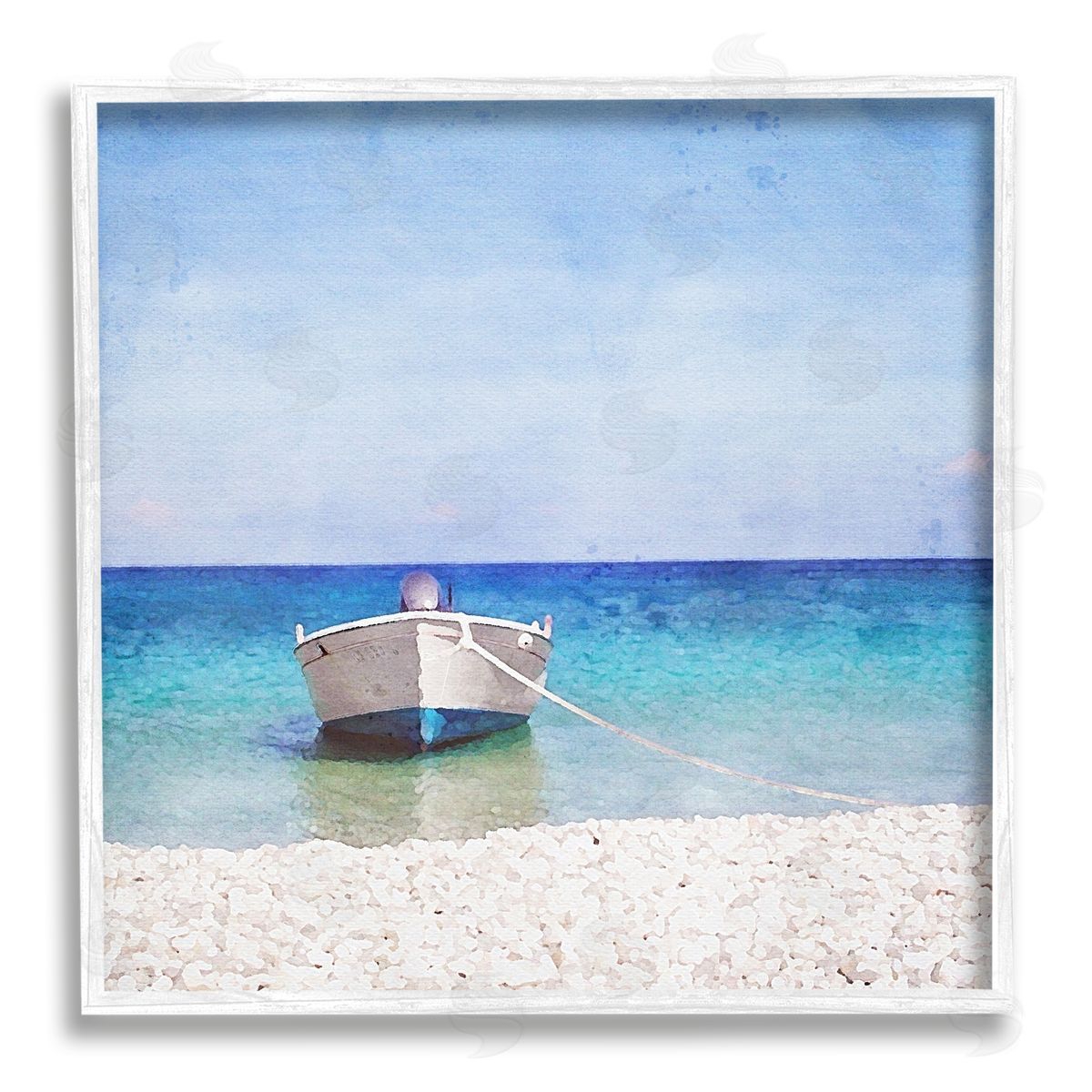 Riley B Docked Dinghy Boat White Framed Giclee Wall Artside_