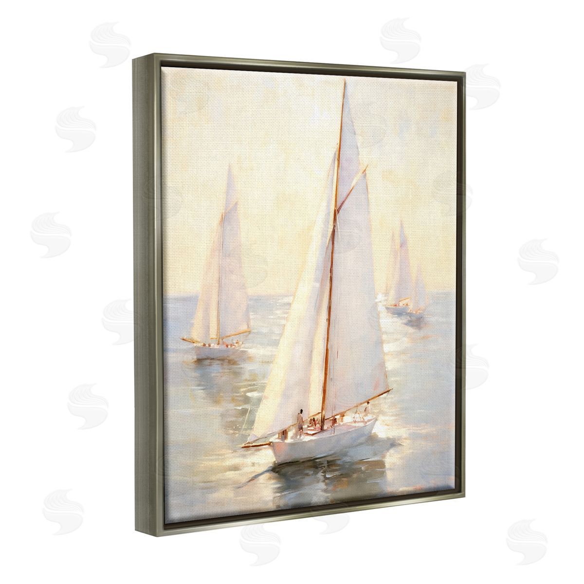 Ray Powers Sunlit Sailboats Painting Gray Floater Frame Canvas Artside_