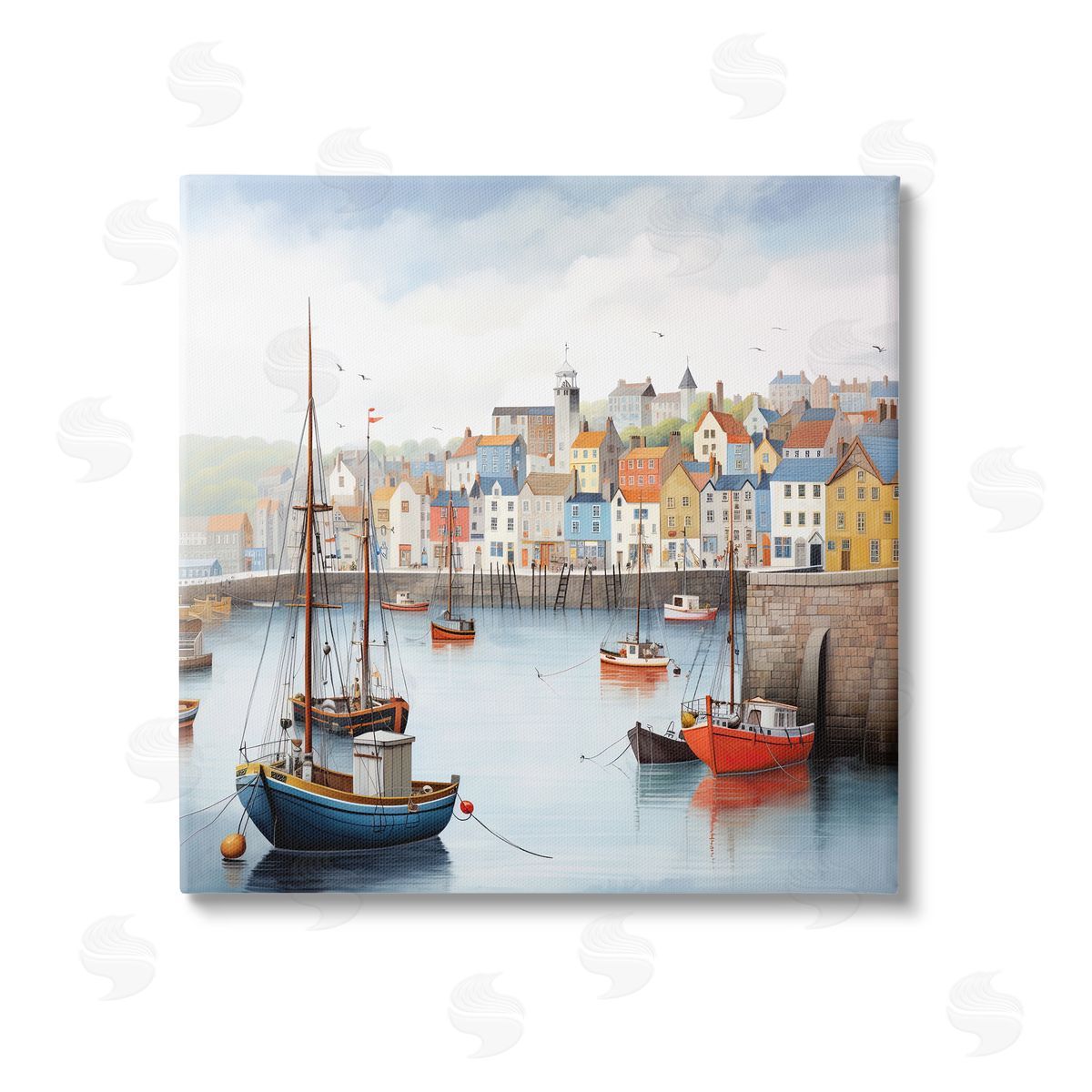 Ray Powers Waterfront Town Marina Canvas Wall Art