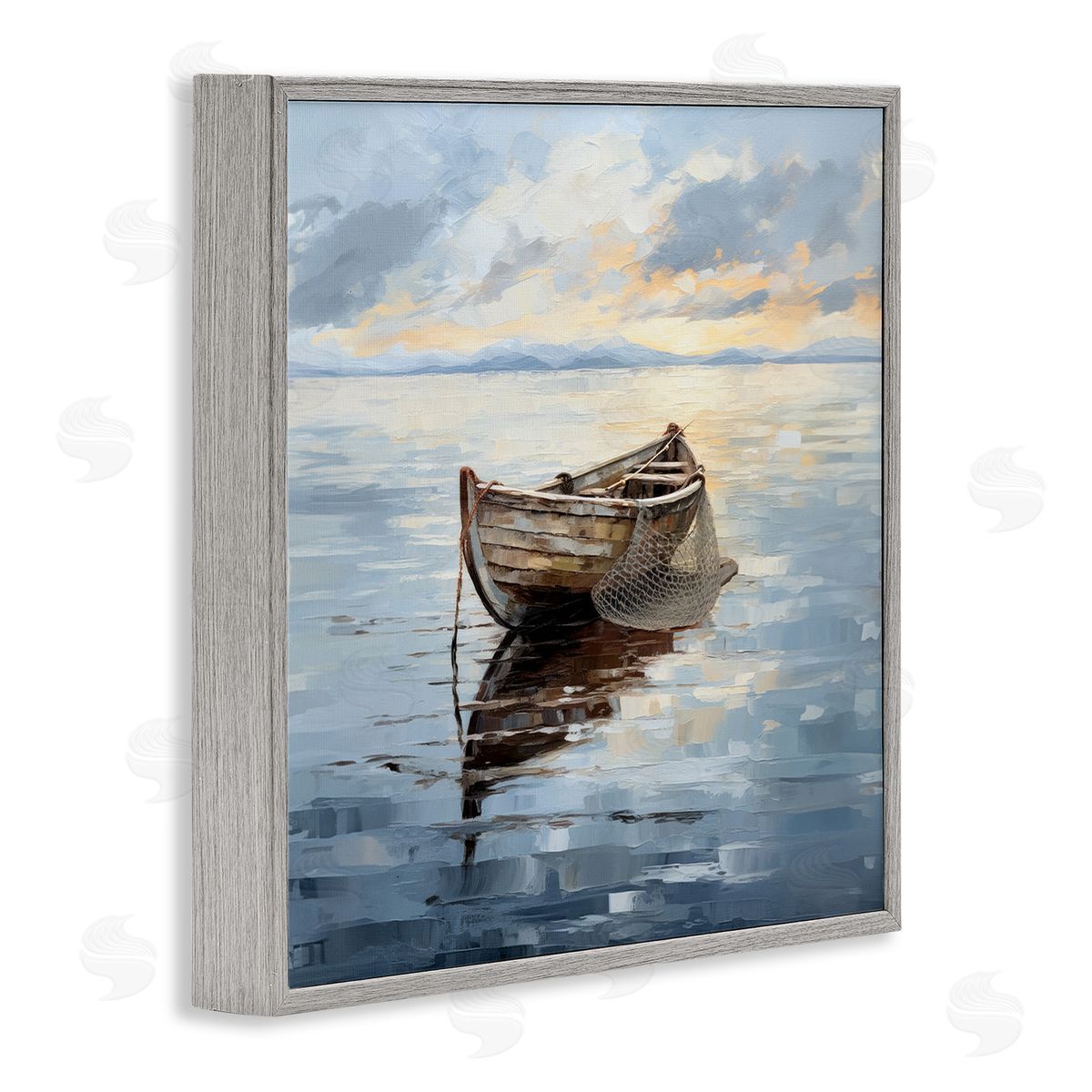 Fishing Boat Painting Grey Frame Print Wall Art, Home Decor by Ray Powers