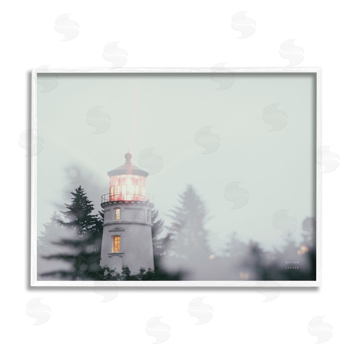 Nathan Larson Oregon Coast Lighthouse White Framed Giclee Wall Artside_