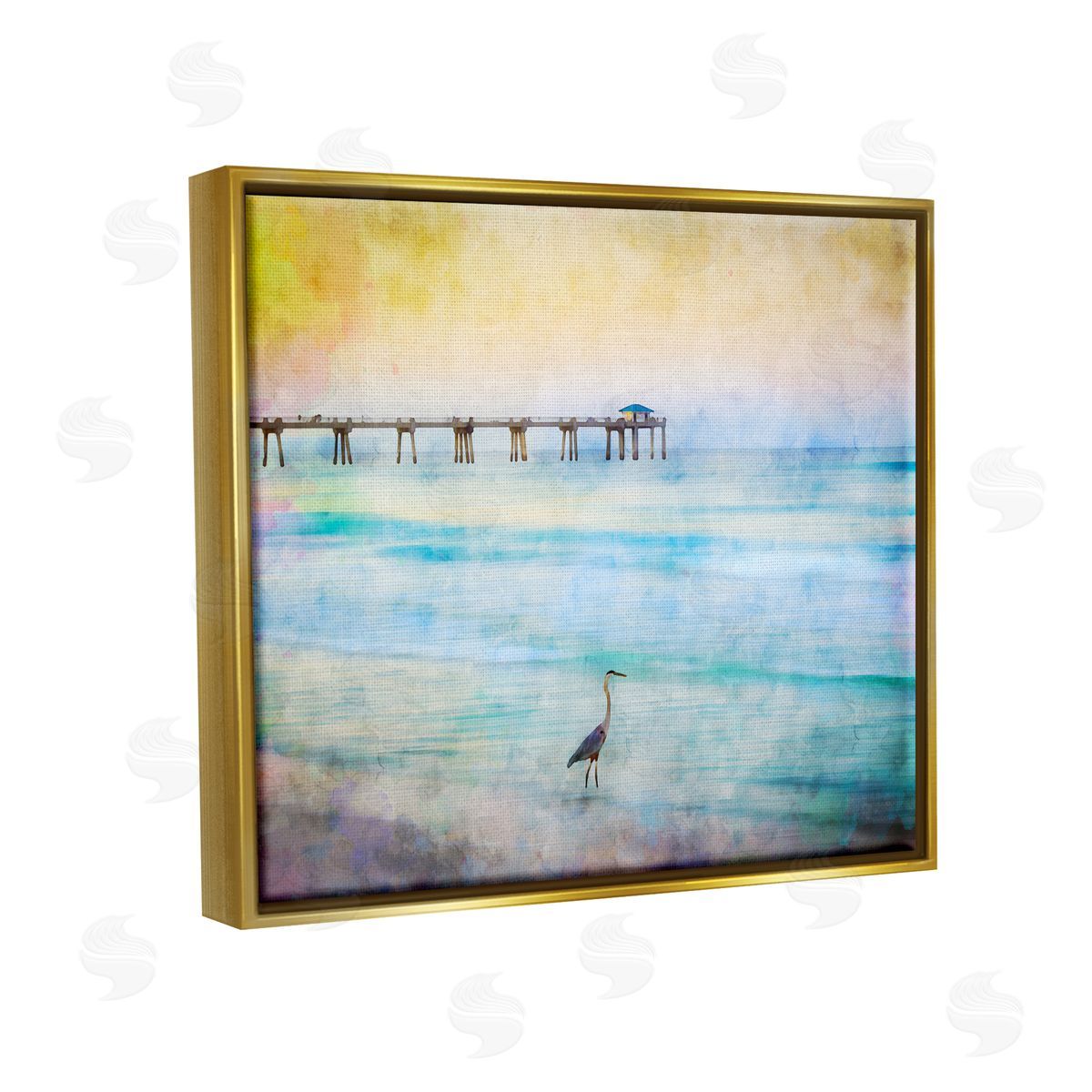Daniel Sproul Abstract Heron on Shore Gold Floater Frame Canvas Artside_