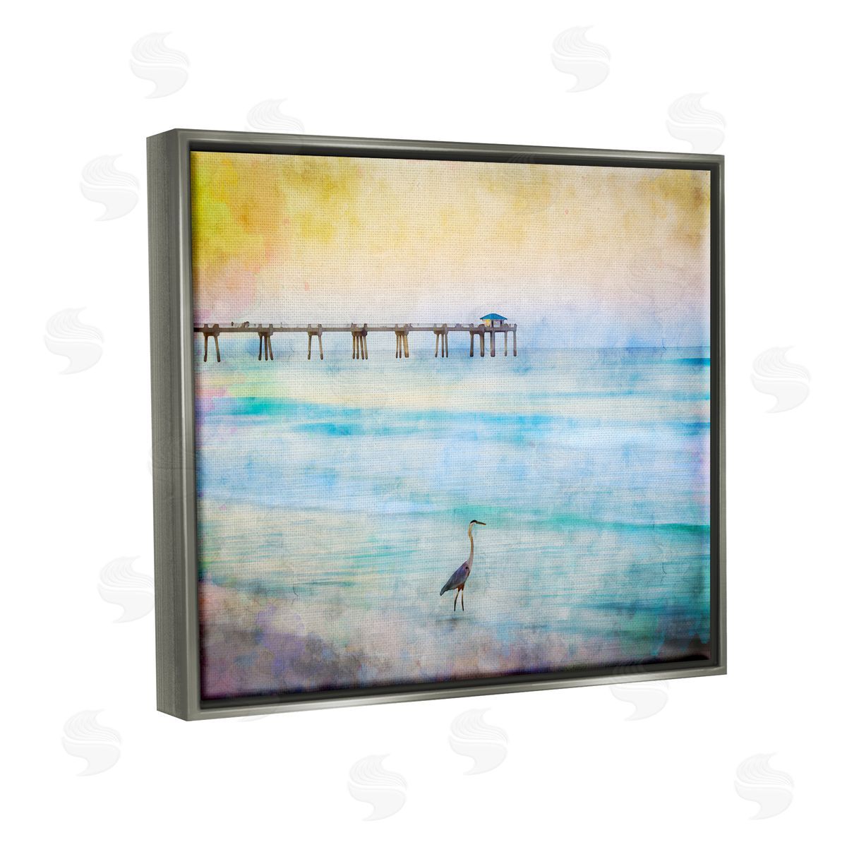Daniel Sproul Abstract Heron on Shore Gray Floater Frame Canvas Artside_