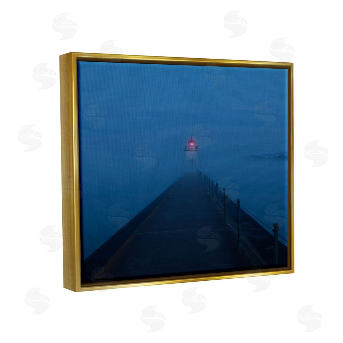 Daniel Sproul Foggy Lighthouse Dock Gold Floater Frame Canvas Artside_