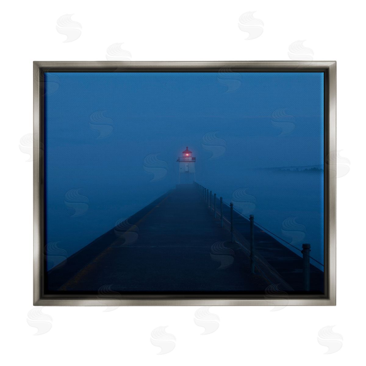 Daniel Sproul Foggy Lighthouse Dock Gray Floater Frame Canvas Artside_