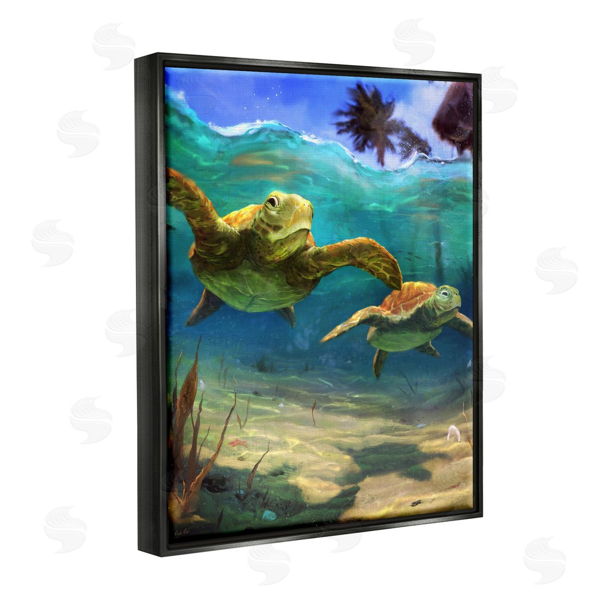 Vlad Mel Tropical Underwater Turtles Black Floater Frame Canvas Artside_
