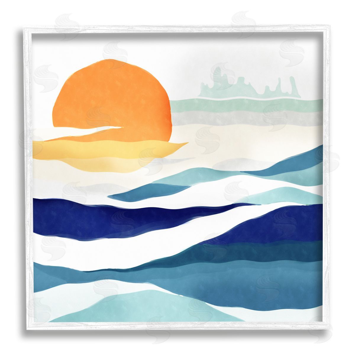 Ziwei Li Abstract Sun & Waves White Framed Giclee Wall Artside_