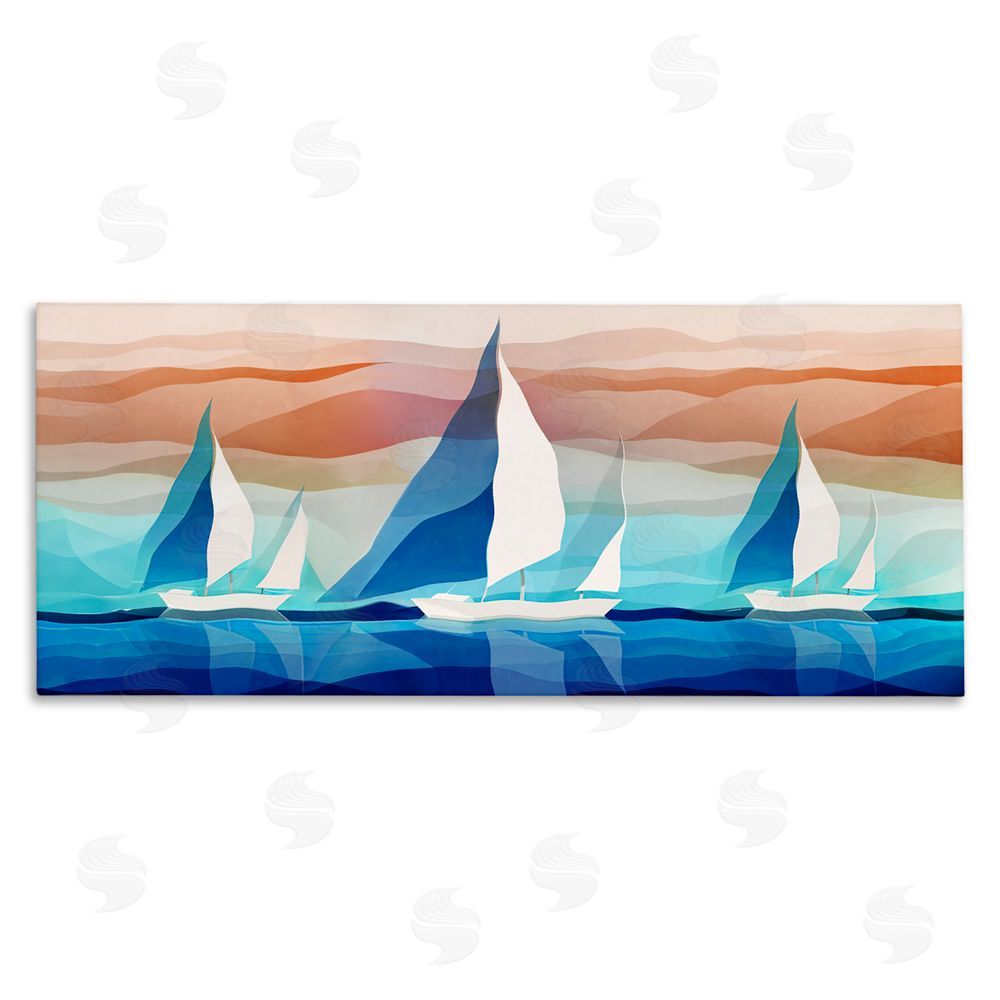 Ziwei Li Geometric Sailboats Scenery Canvas Wall Art Print