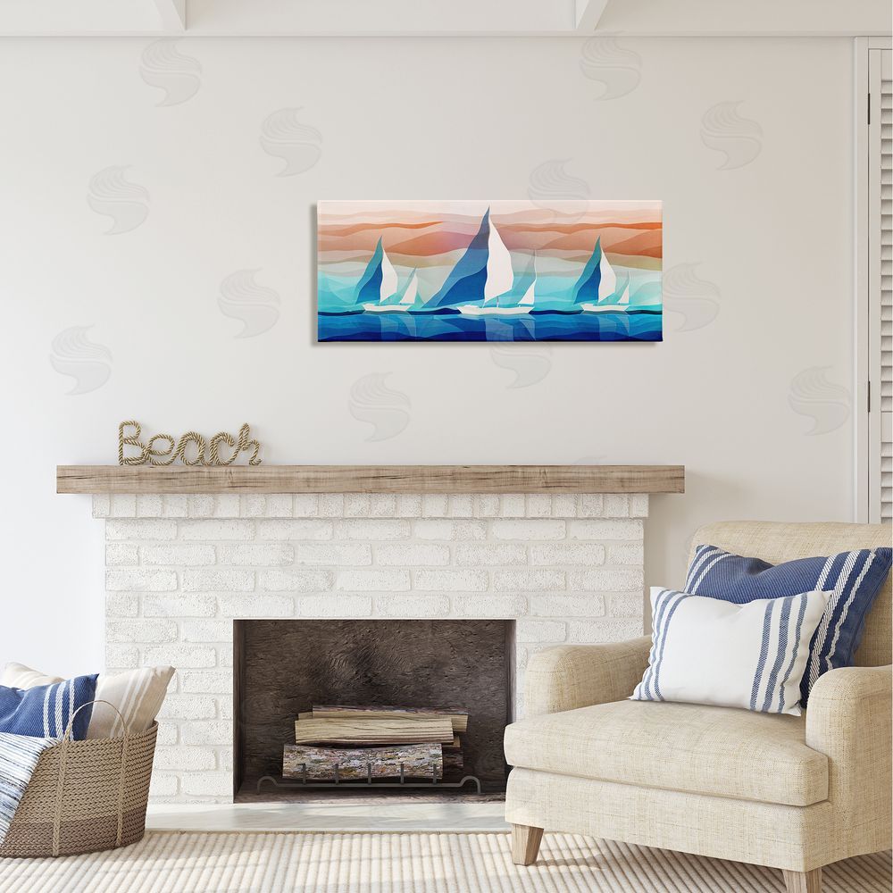 Ziwei Li Geometric Sailboats Scenery Canvas Wall Art Print in Room