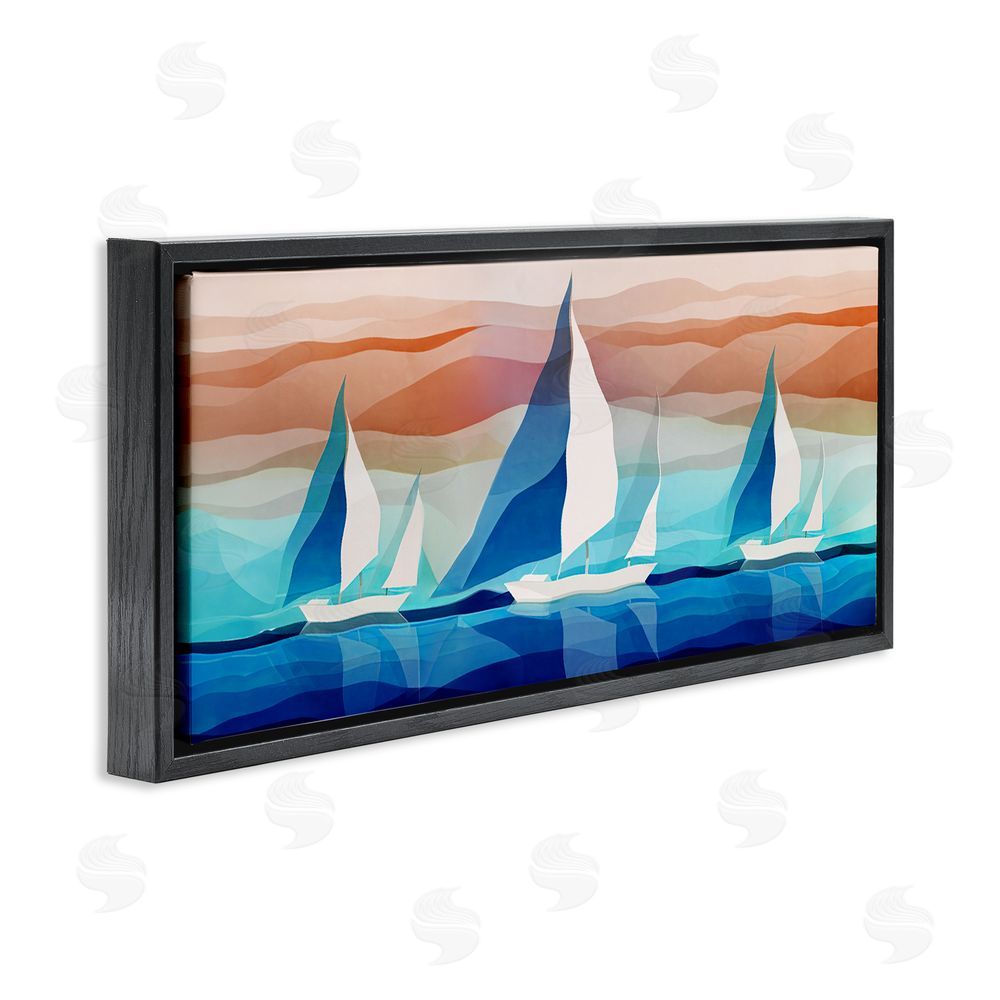 Ziwei Li Geometric Sailboats Scenery Black Floating Frame Canvas Wall Art Print
