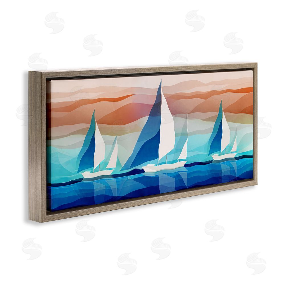 Ziwei Li Geometric Sailboats Scenery Brown Floating Frame Canvas Wall Art Print
