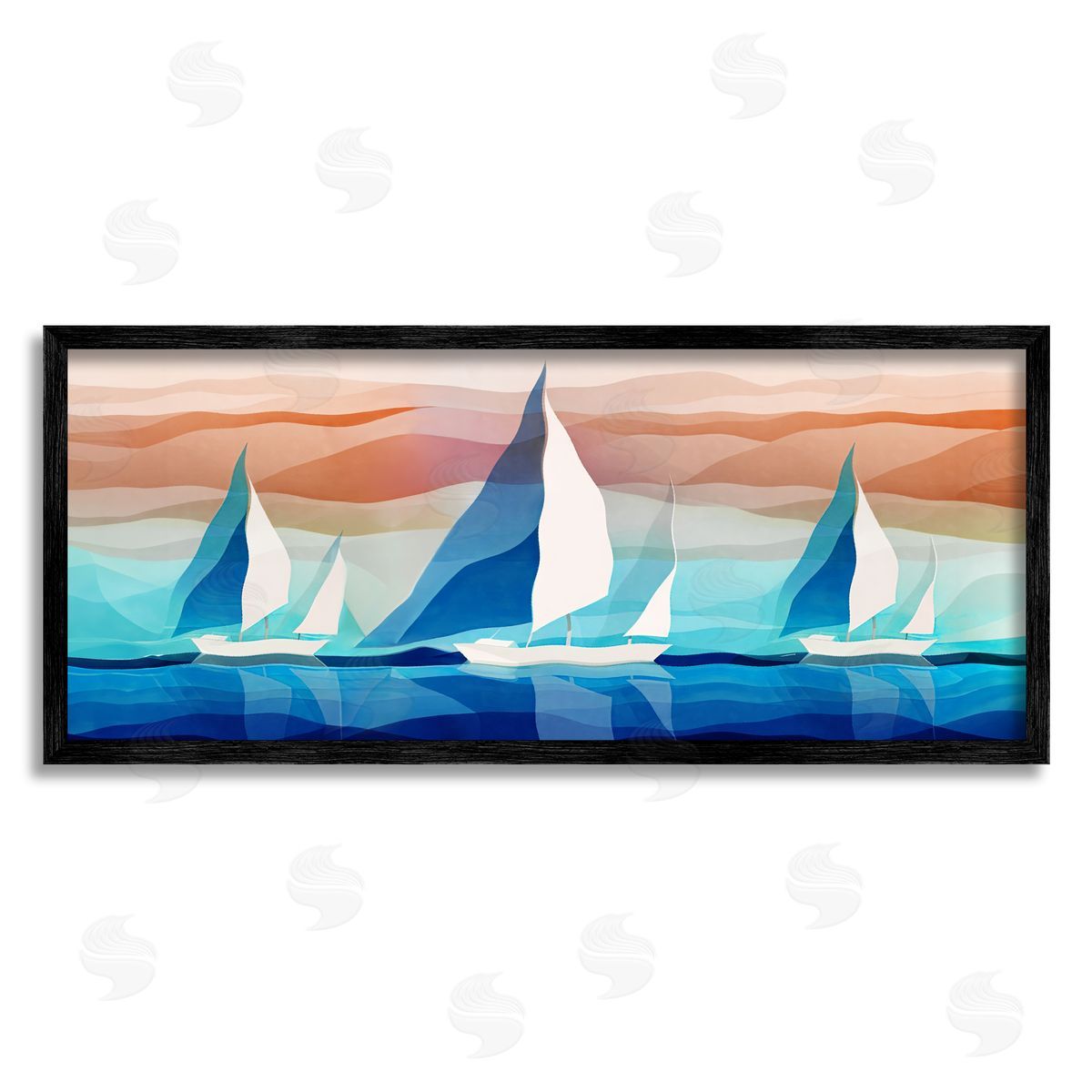 Ziwei Li Geometric Sailboats Scenery Black Framed Giclee Wall Artside_