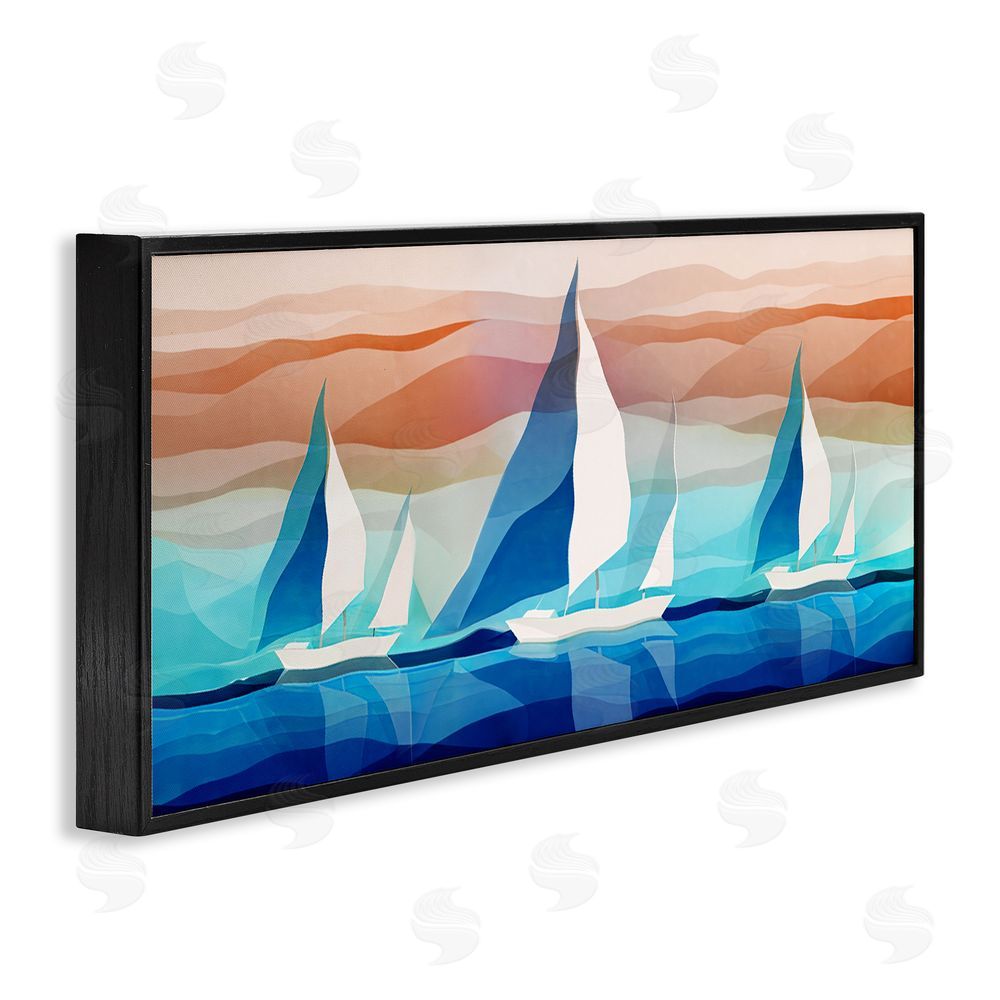 Ziwei Li Geometric Sailboats Scenery Black Framed Giclee Wall Art Print