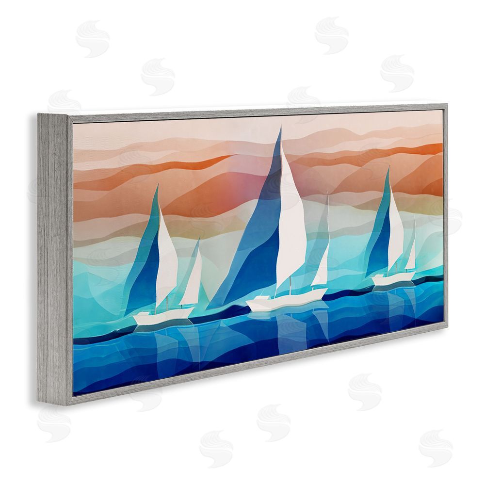 Ziwei Li Geometric Sailboats Scenery Gray Framed Giclee Wall Art Print