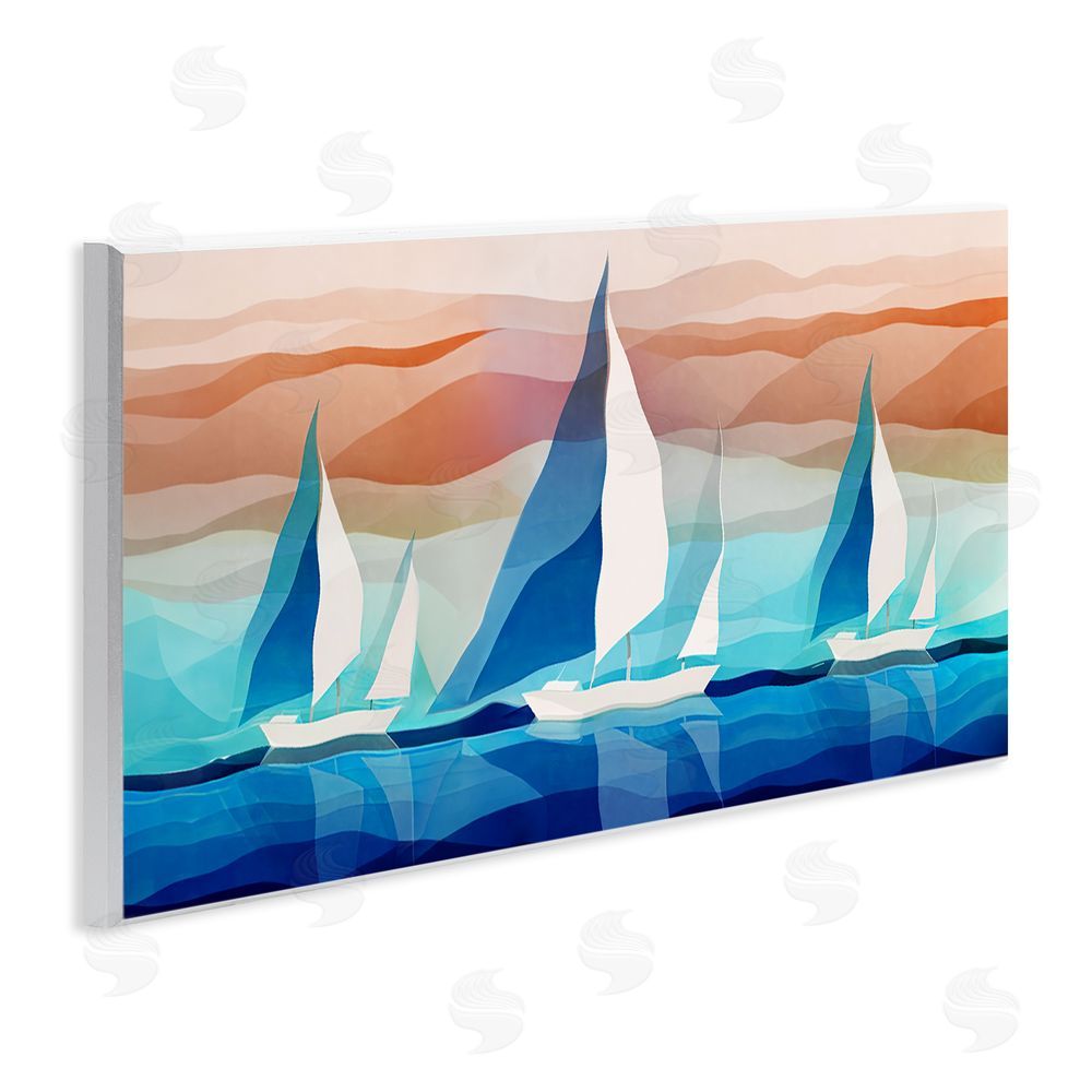 Ziwei Li Geometric Sailboats Scenery Wooden Wall Plaque Art Print
