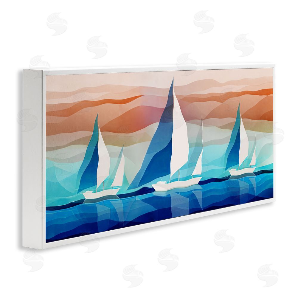 Ziwei Li Geometric Sailboats Scenery White Framed Giclee Wall Art Print