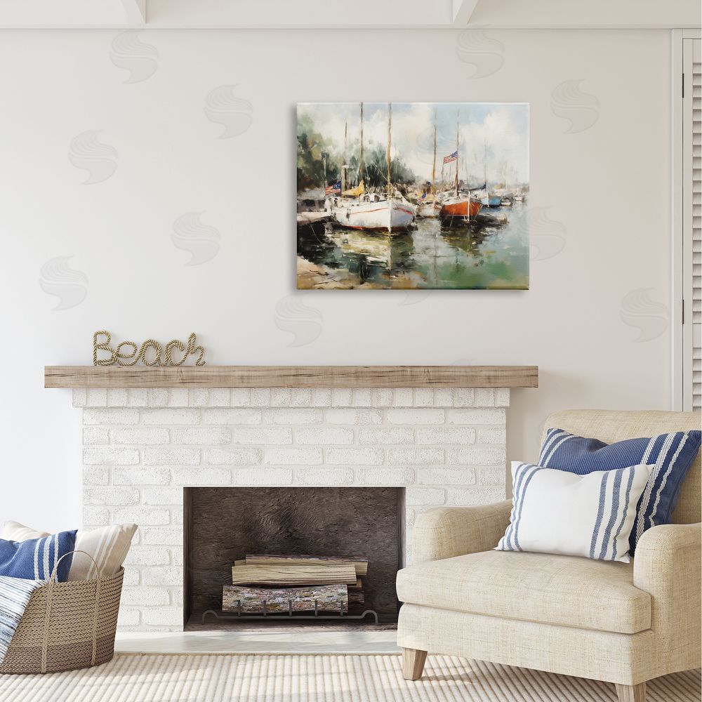 Ziwei Li Americana Boat Harbor Canvas Wall Art Print in Room