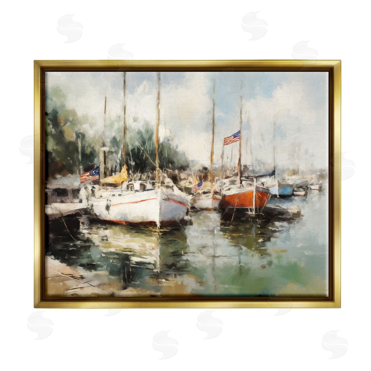 Ziwei Li Americana Boat Harbor Gold Floater Frame Canvas Artside_