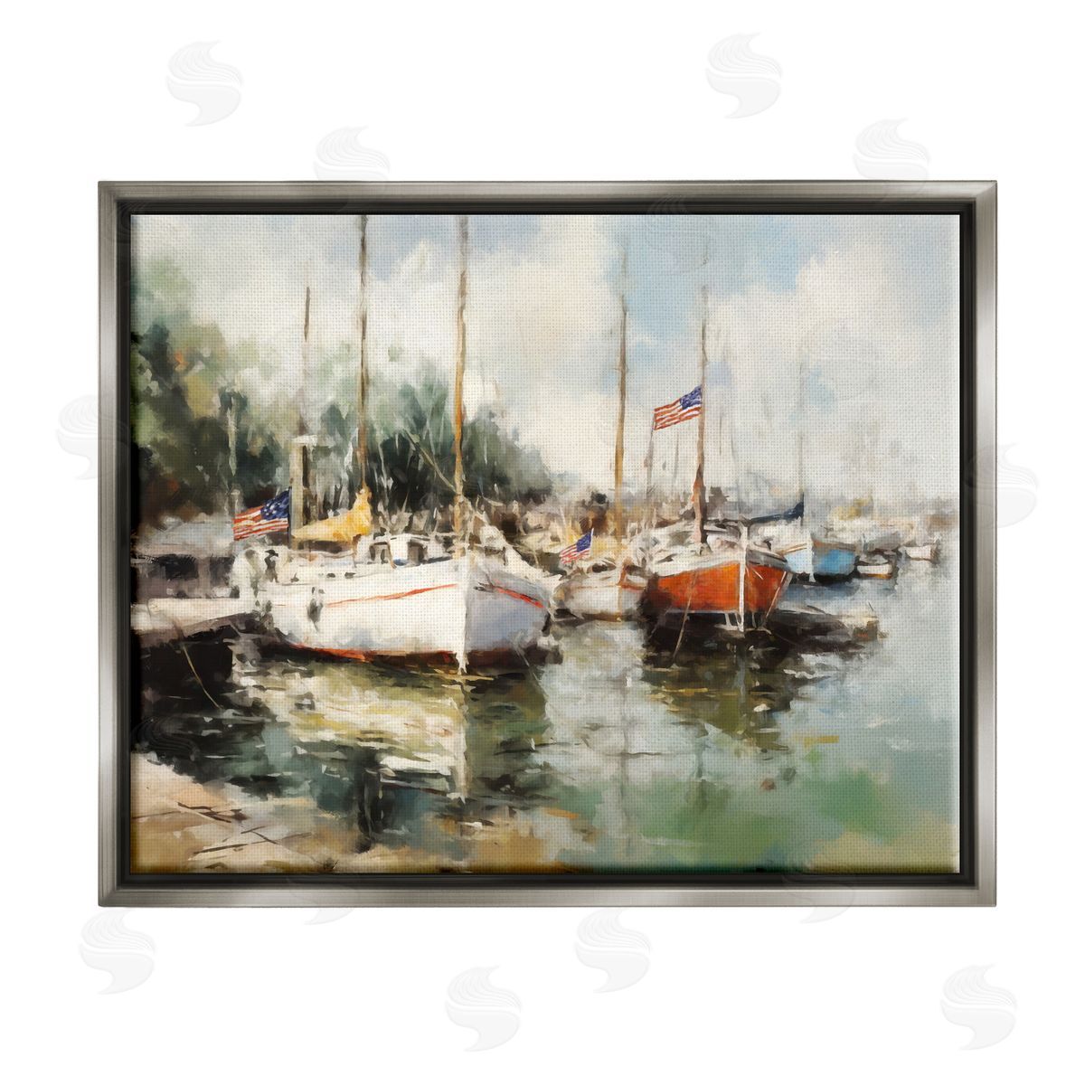 Ziwei Li Americana Boat Harbor Gray Floater Frame Canvas Artside_