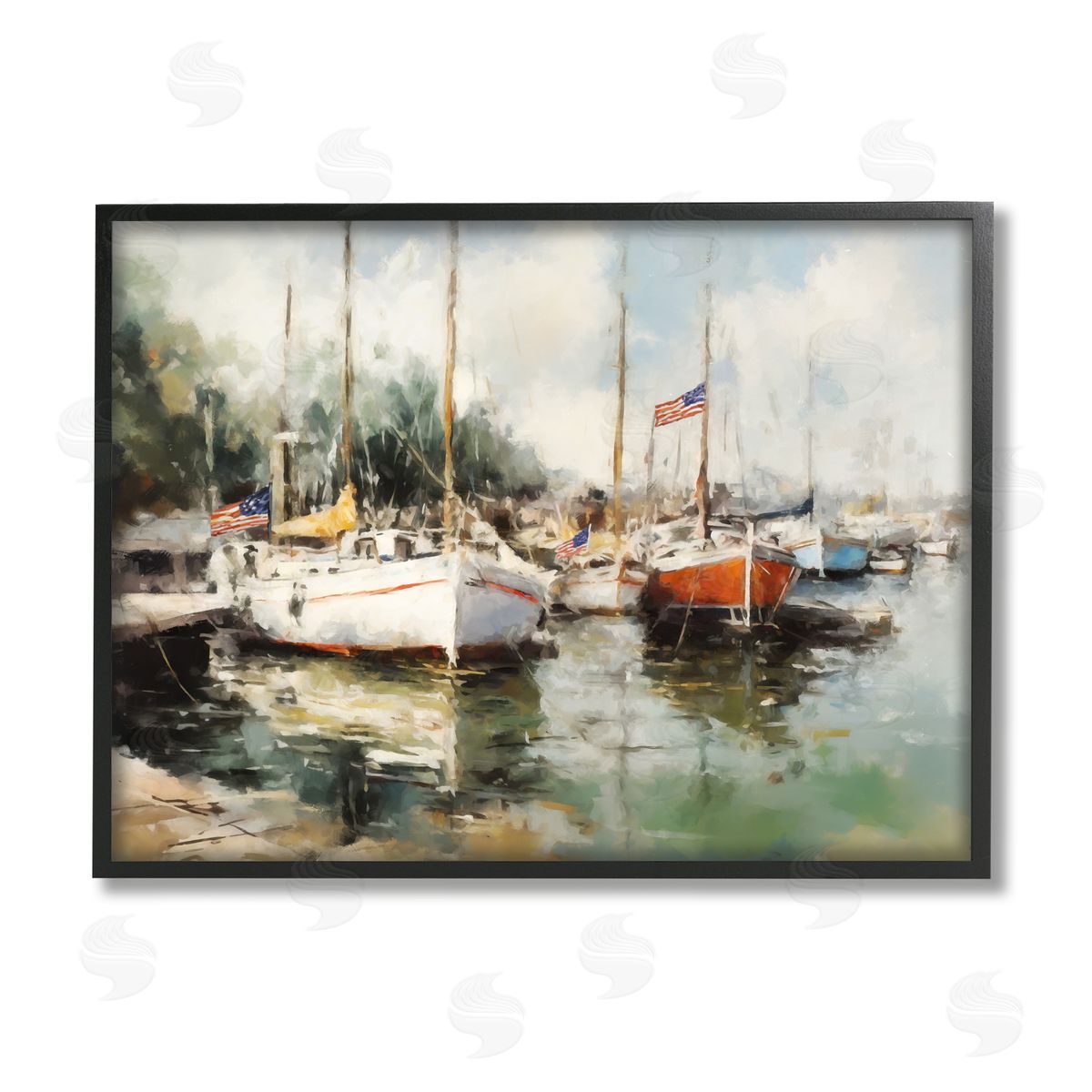 Ziwei Li Americana Boat Harbor Black Framed Giclee Wall Artside_