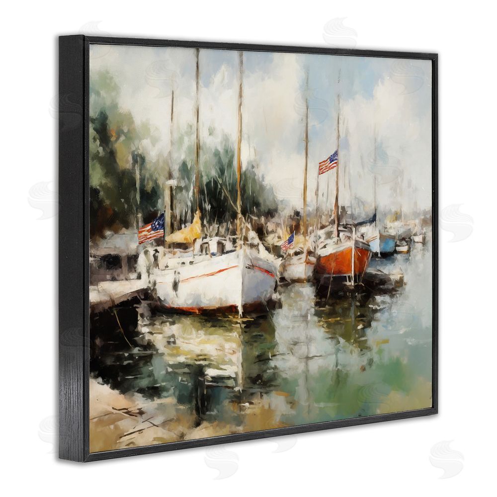 Ziwei Li Americana Boat Harbor Black Framed Giclee Wall Art Print