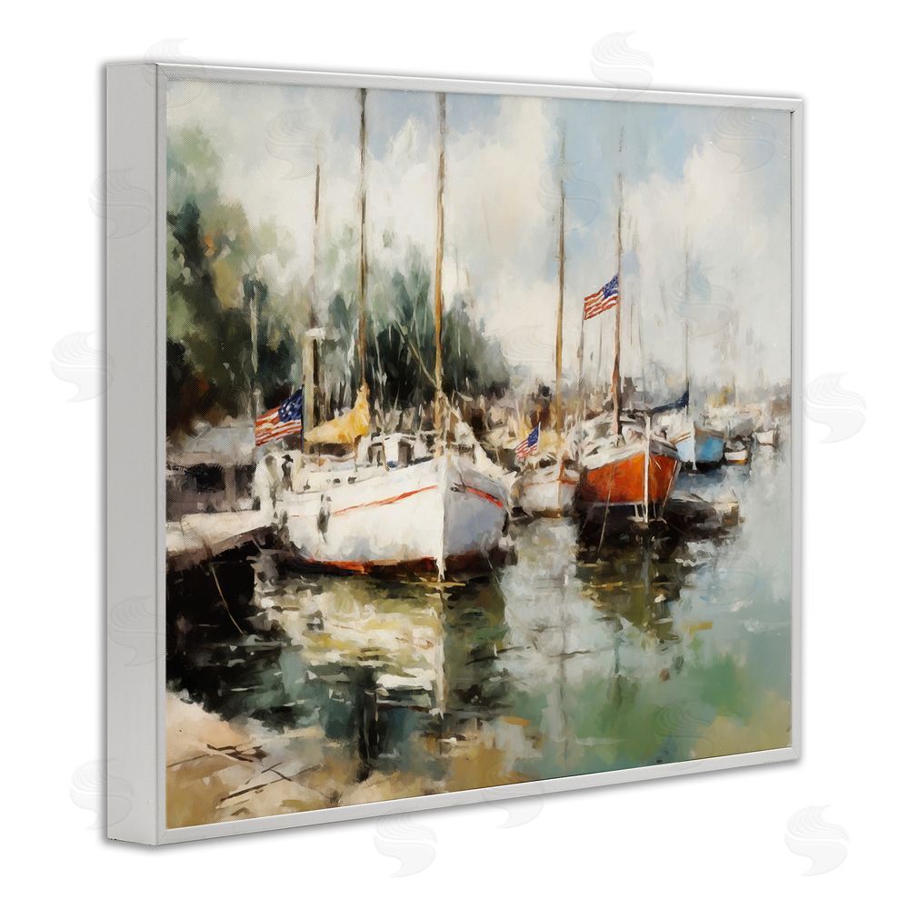 Ziwei Li Americana Boat Harbor White Framed Giclee Wall Art Print