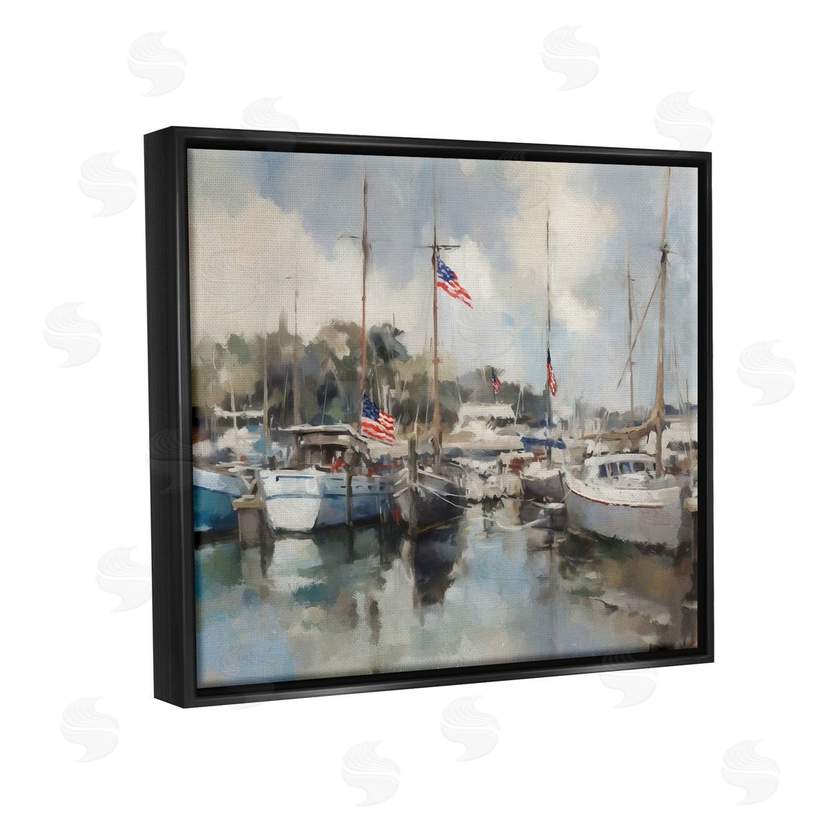 Ziwei Li Boats with American Flags Black Floater Frame Canvas Artside_