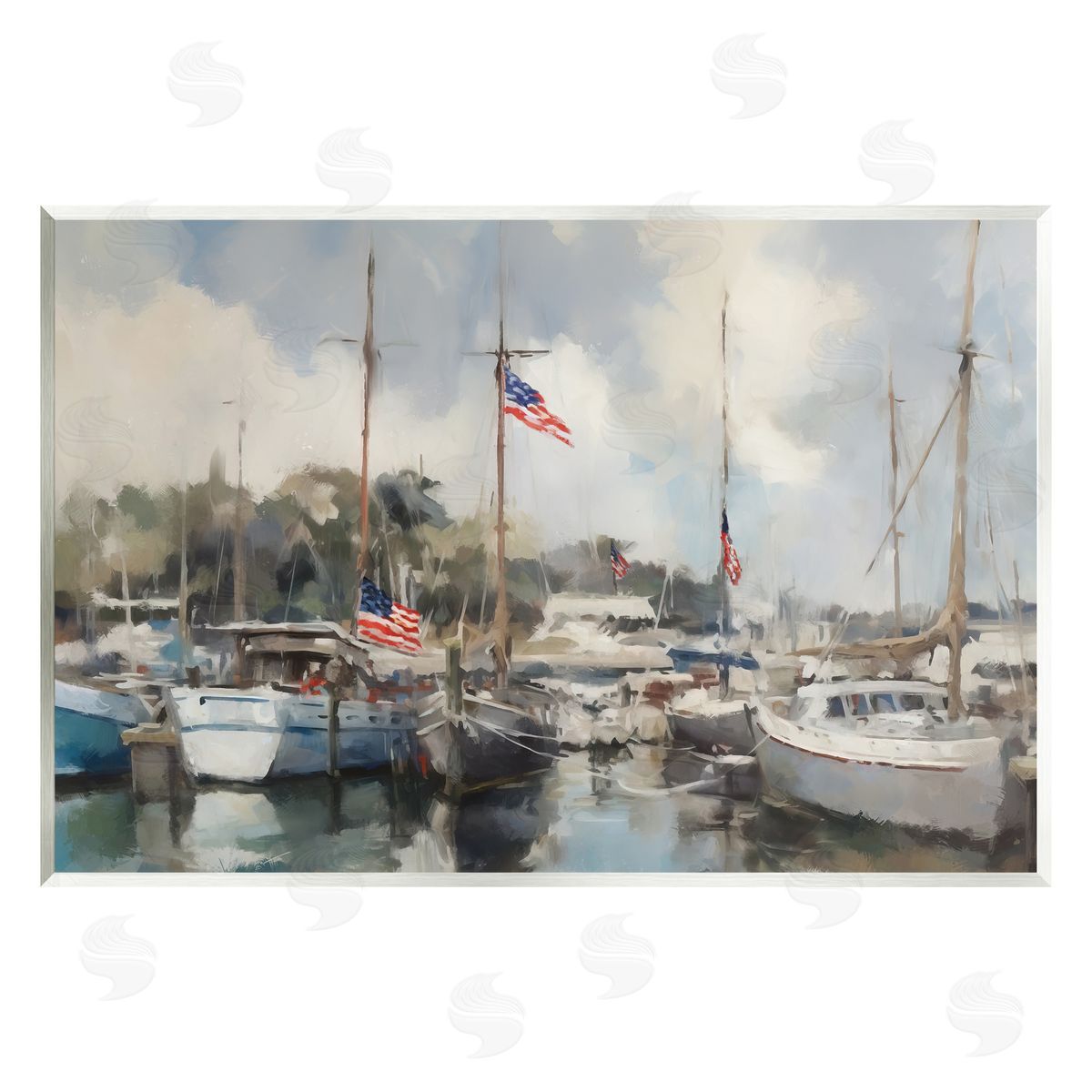 Ziwei Li Boats with American Flags Wall Plaque Artside_
