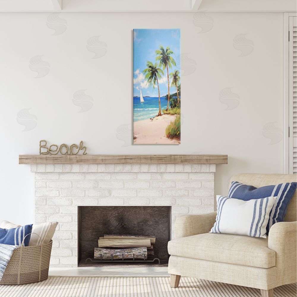Ziwei Li Palm Trees & Sailboat Canvas Wall Art Print in Room