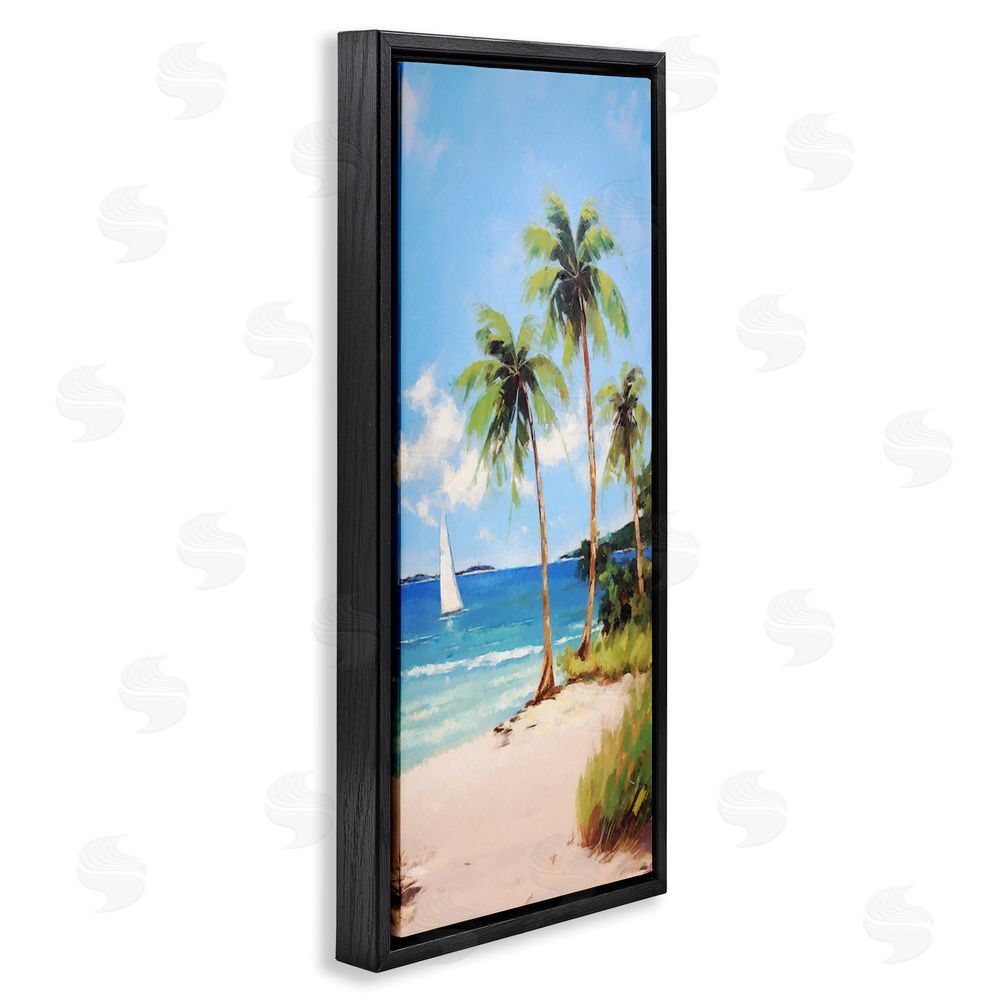 Ziwei Li Palm Trees & Sailboat Black Floating Frame Canvas Wall Art Print