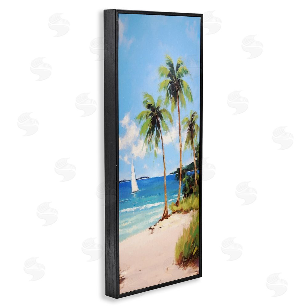 Ziwei Li Palm Trees & Sailboat Black Framed Giclee Wall Art Print