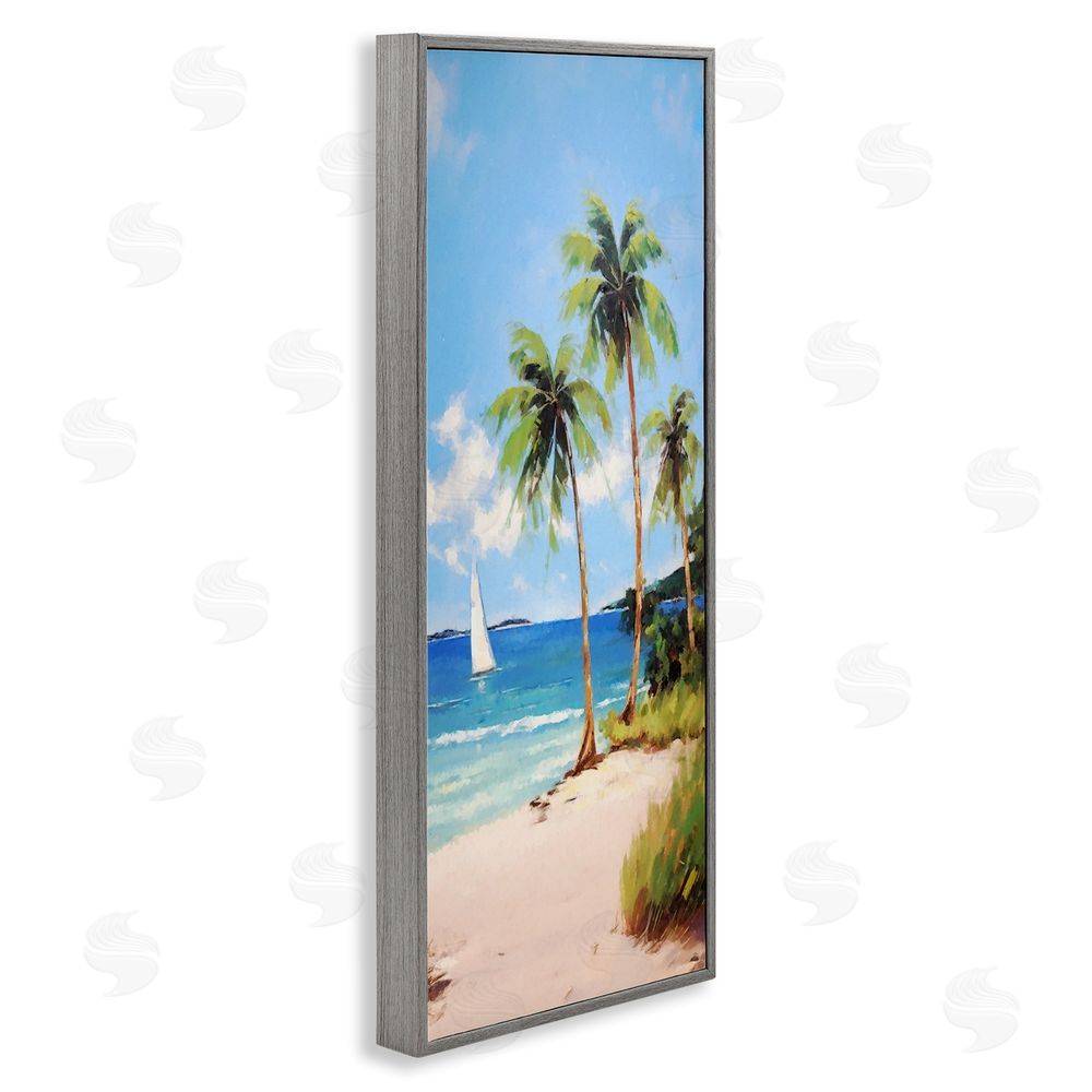 Ziwei Li Palm Trees & Sailboat Gray Framed Giclee Wall Art Print