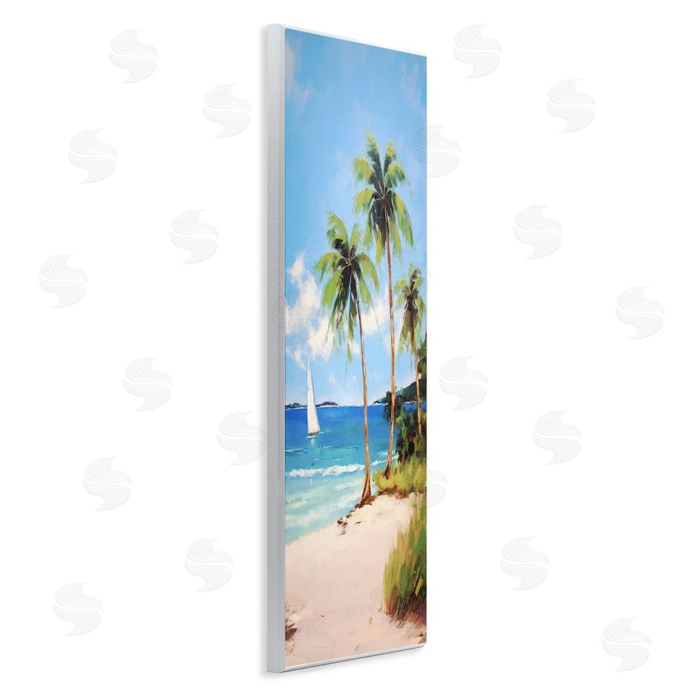 Ziwei Li Palm Trees & Sailboat Wooden Wall Plaque Art Print