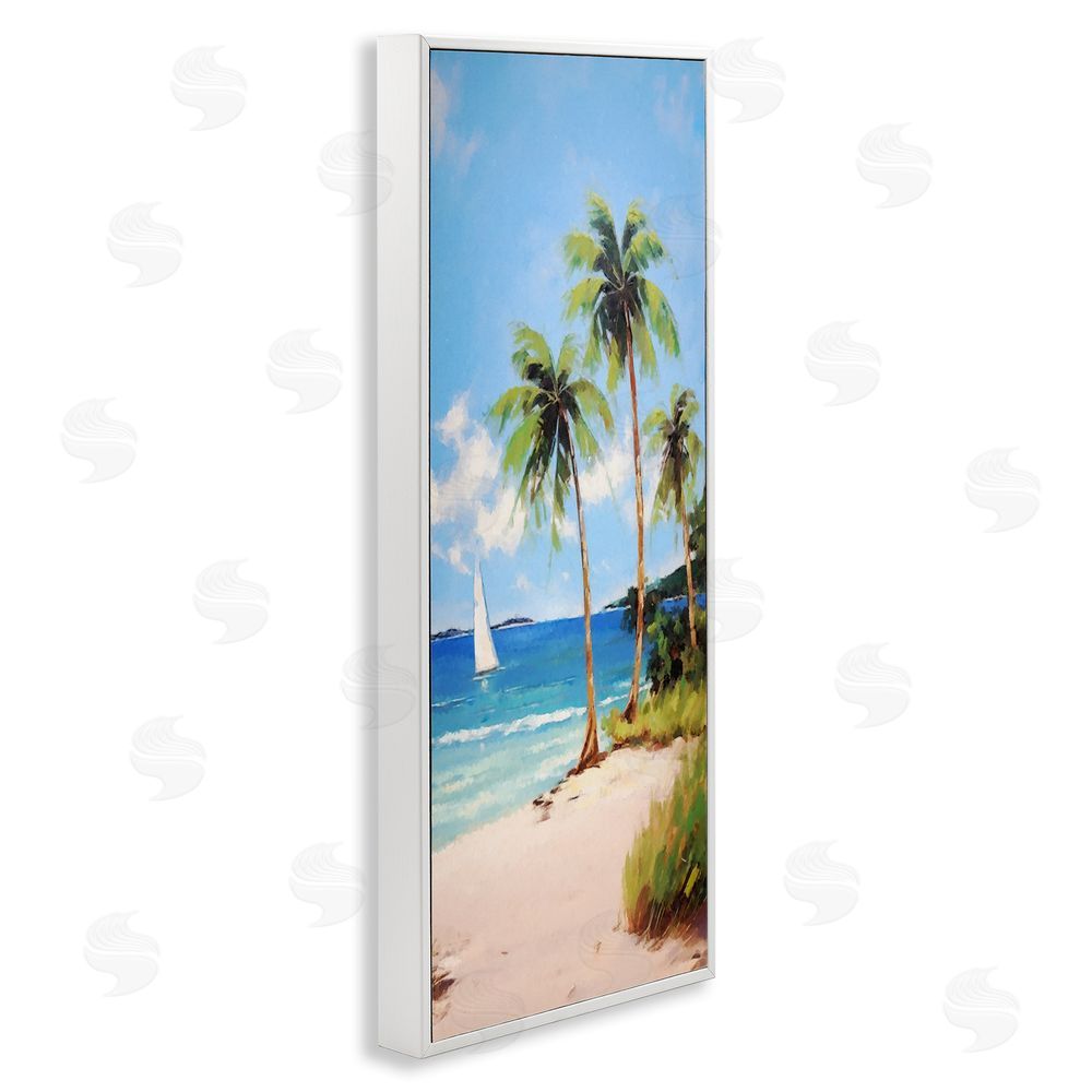 Ziwei Li Palm Trees & Sailboat White Framed Giclee Wall Art Print