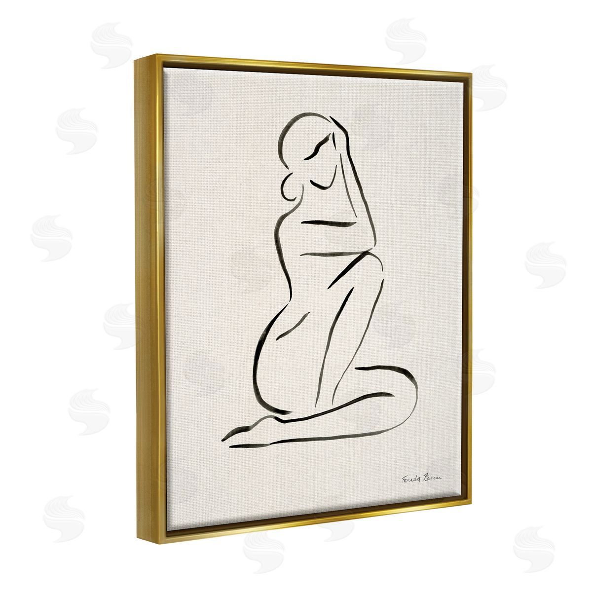 Farida Zaman Minimal Nude Woman Gold Floater Frame Canvas Artside_