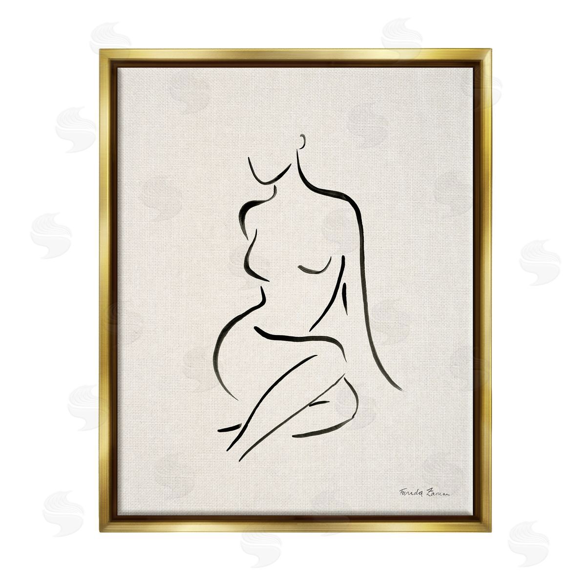 Farida Zaman Minimal Nude Outline Gold Floater Frame Canvas Artside_