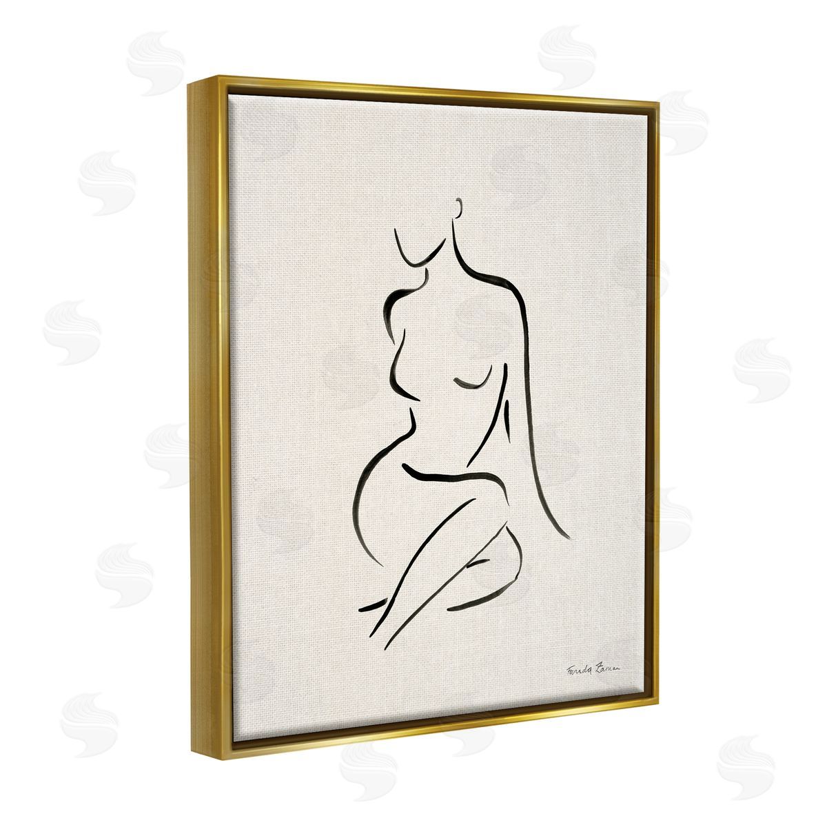 Farida Zaman Minimal Nude Outline Gold Floater Frame Canvas Artside_