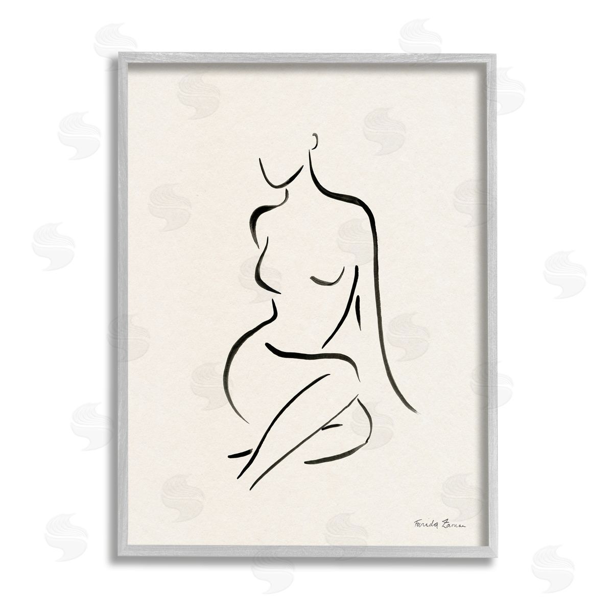 Farida Zaman Minimal Nude Outline Gray Framed Giclee Wall Artside_