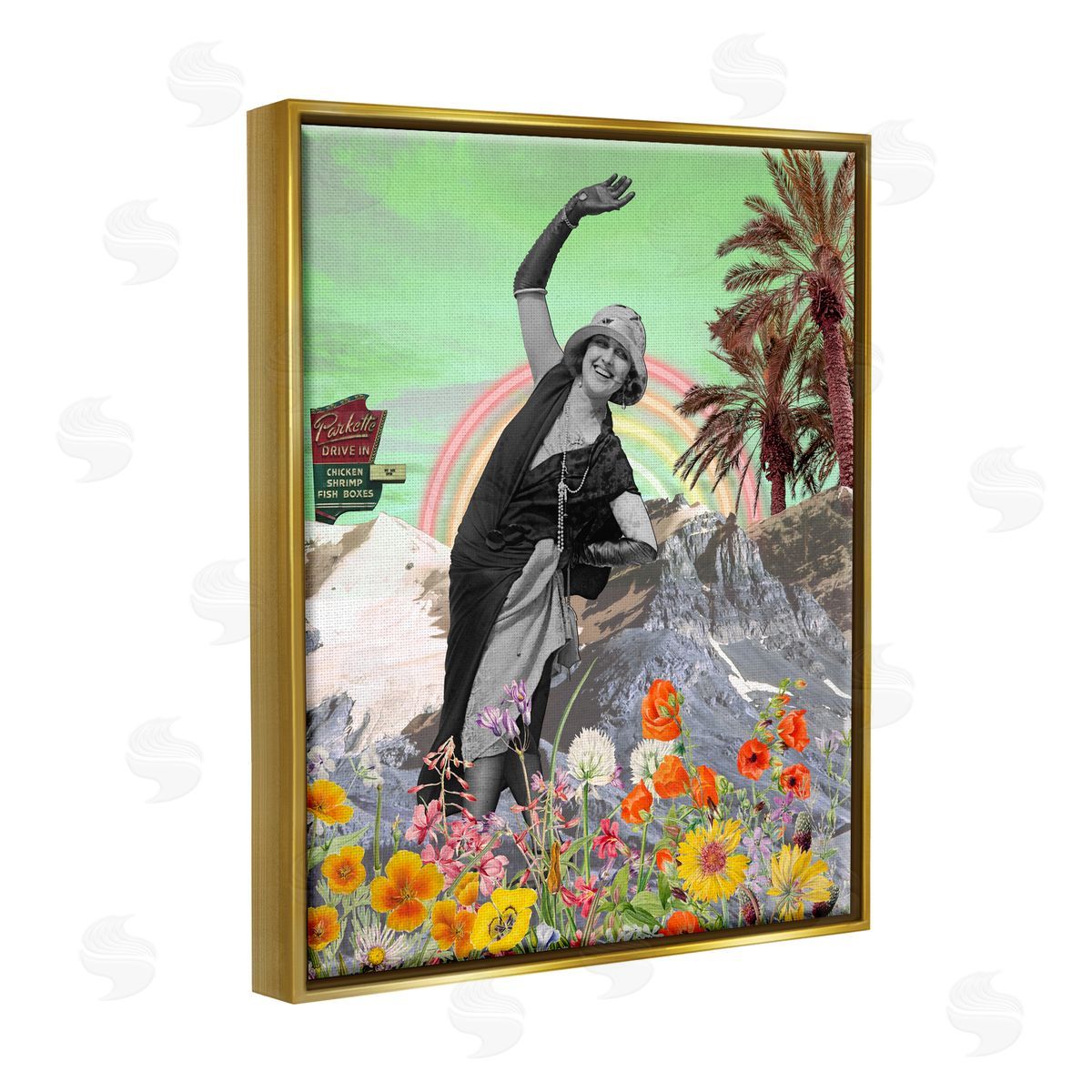 Regina Moore Vintage Floral Collage Gold Floater Frame Canvas Artside_