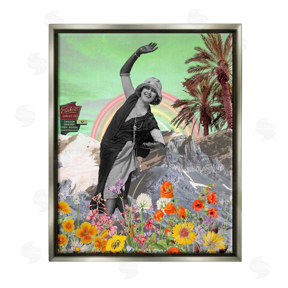 Regina Moore Vintage Floral Collage Gray Floater Frame Canvas Artside_
