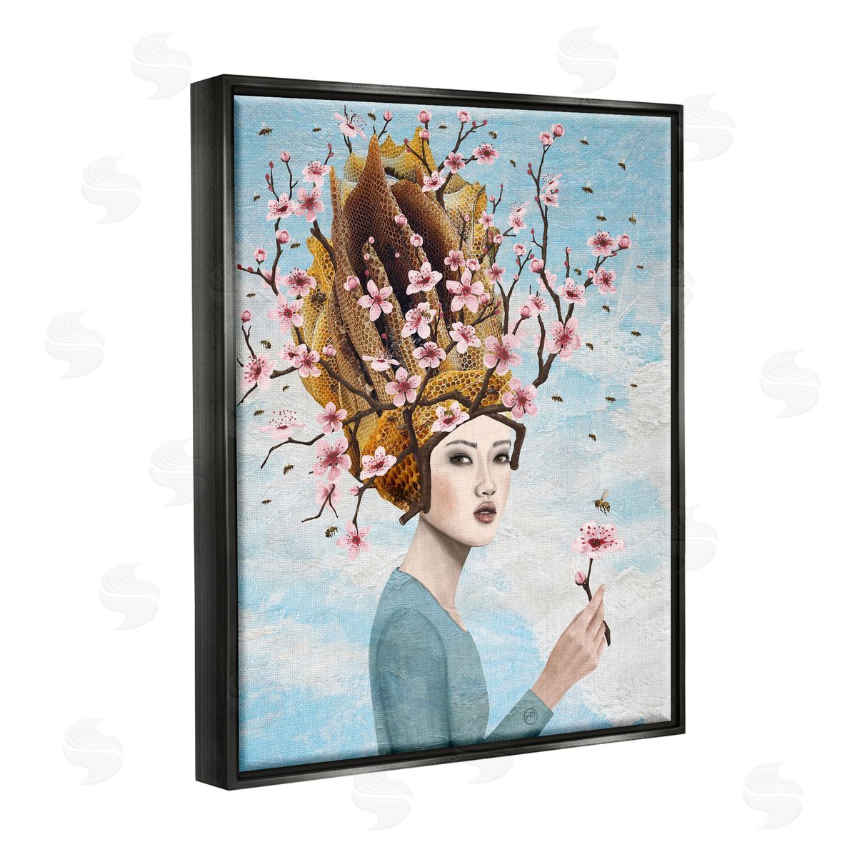 Paula Belle Flores Cherry Blossom Girl Black Floater Frame Canvas Artside_
