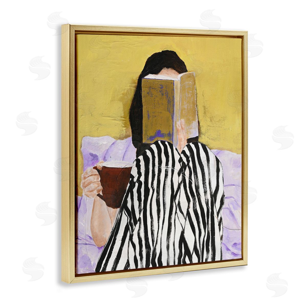 Design Fabrikken Girl Reading in Bed Gold Floater Frame Canvas Artside_