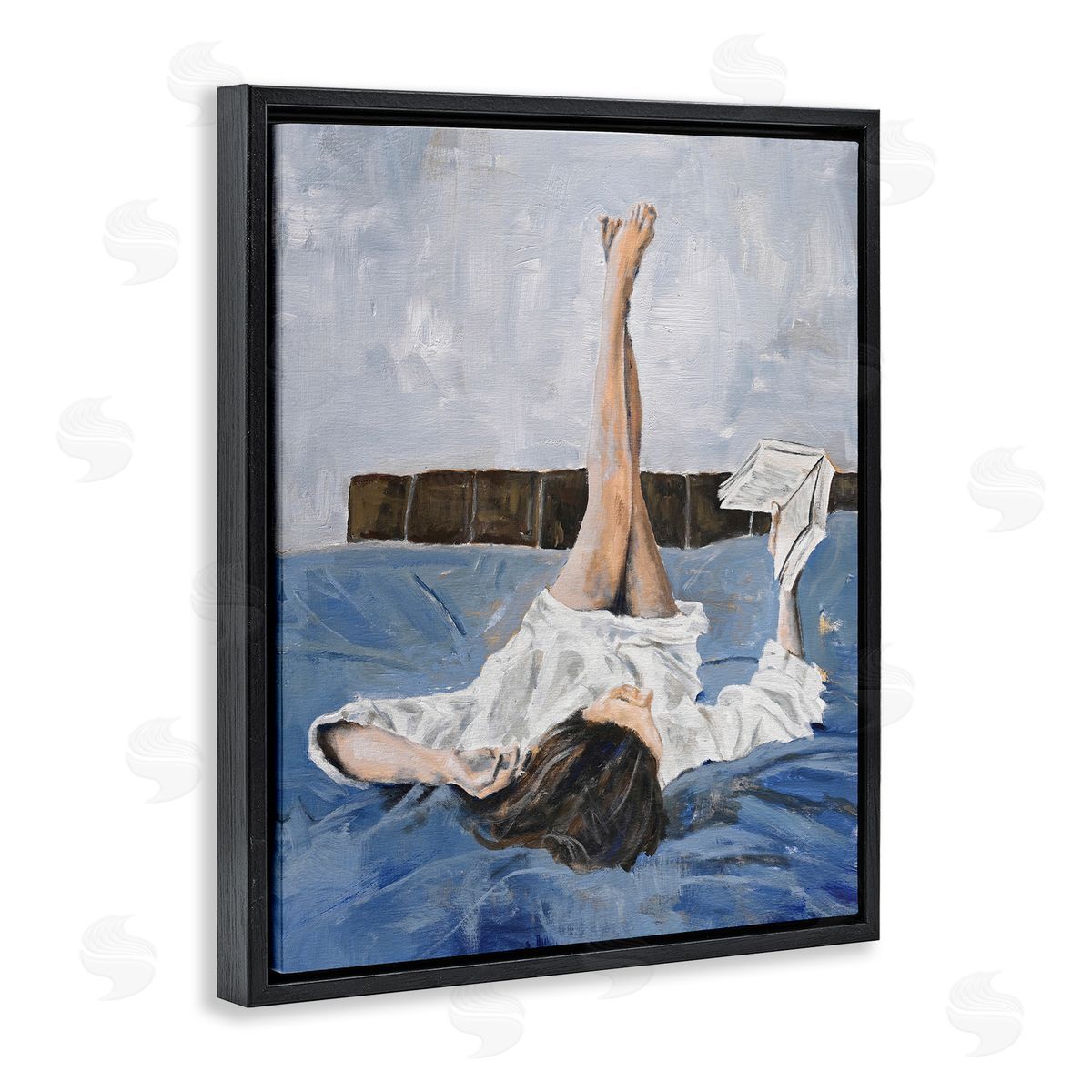 Design Fabrikken Woman Reading Book Black Floater Frame Canvas Artside_