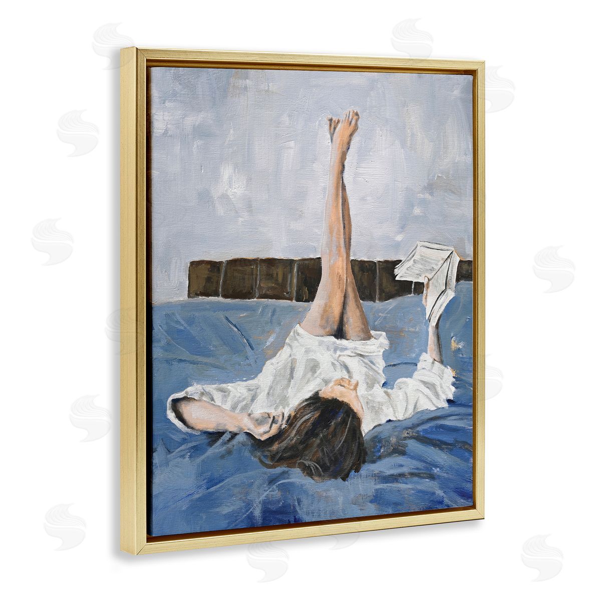 Design Fabrikken Woman Reading Book Gold Floater Frame Canvas Artside_