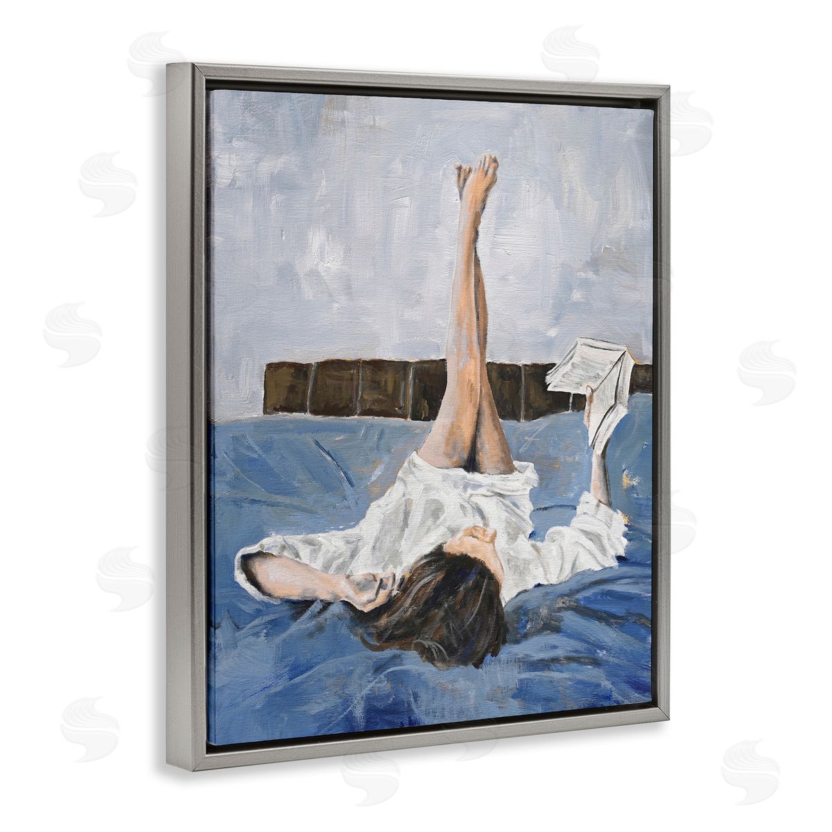 Design Fabrikken Woman Reading Book Gray Floater Frame Canvas Artside_