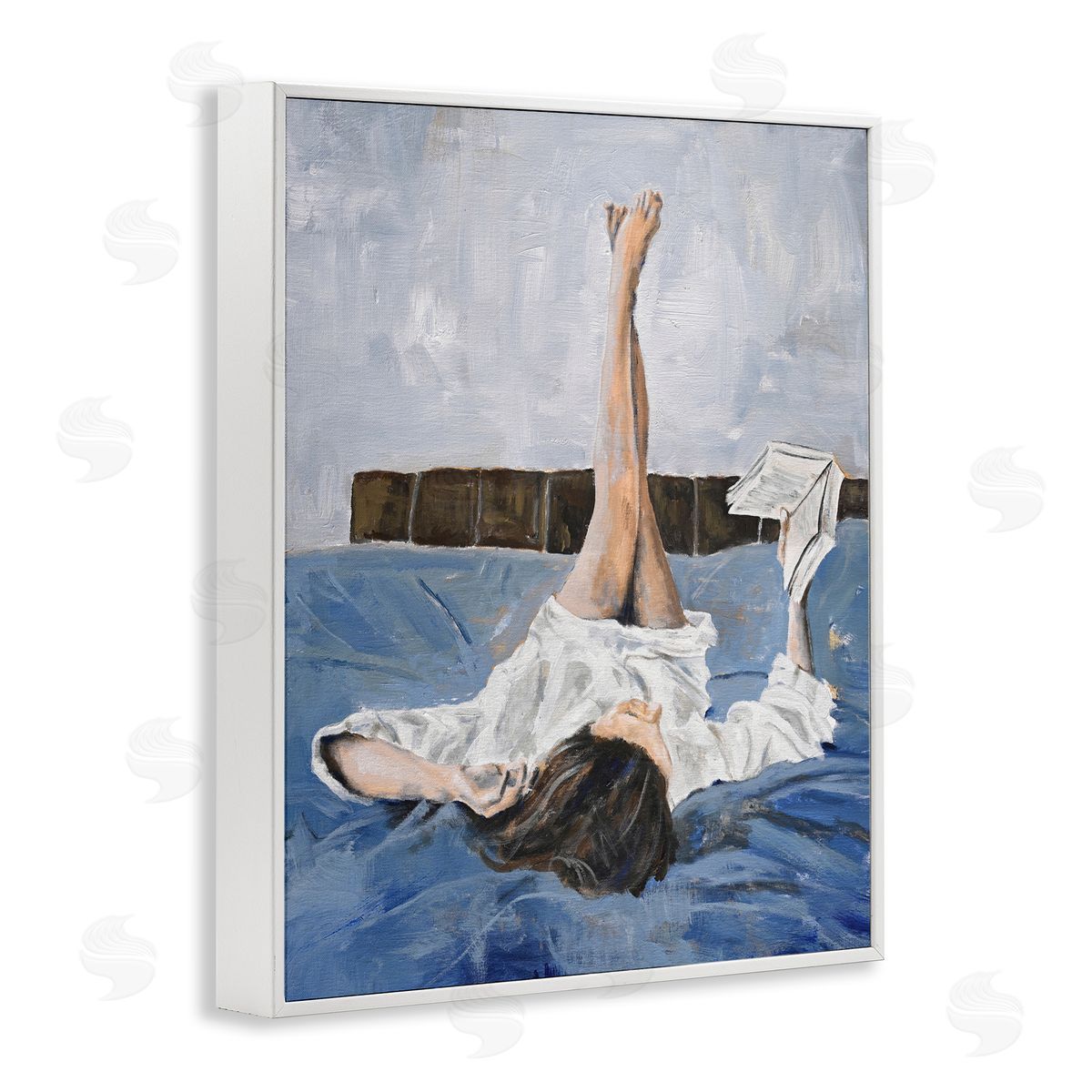 Design Fabrikken Woman Reading Book White Framed Giclee Wall Artside_