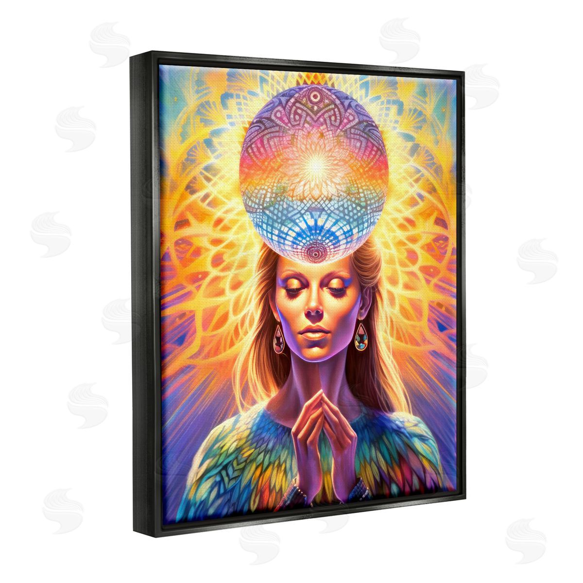 Spirit of the Rainbow Chakra Woman Fractals Black Floater Frame Canvas Artside_