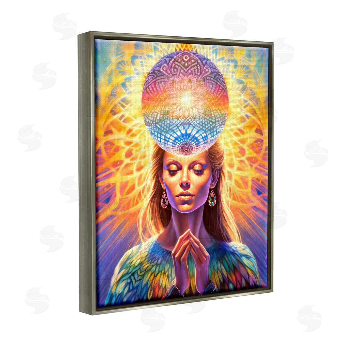 Spirit of the Rainbow Chakra Woman Fractals Gray Floater Frame Canvas Artside_