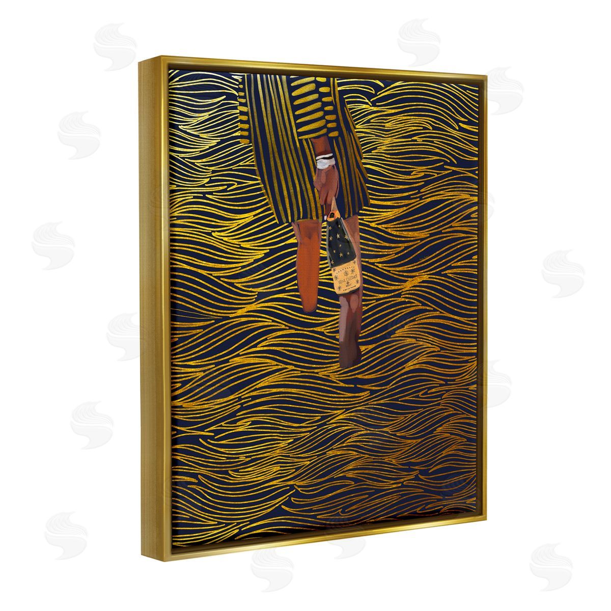 Amelia Noyes Patterned Girl with Champagne Gold Floater Frame Canvas Artside_