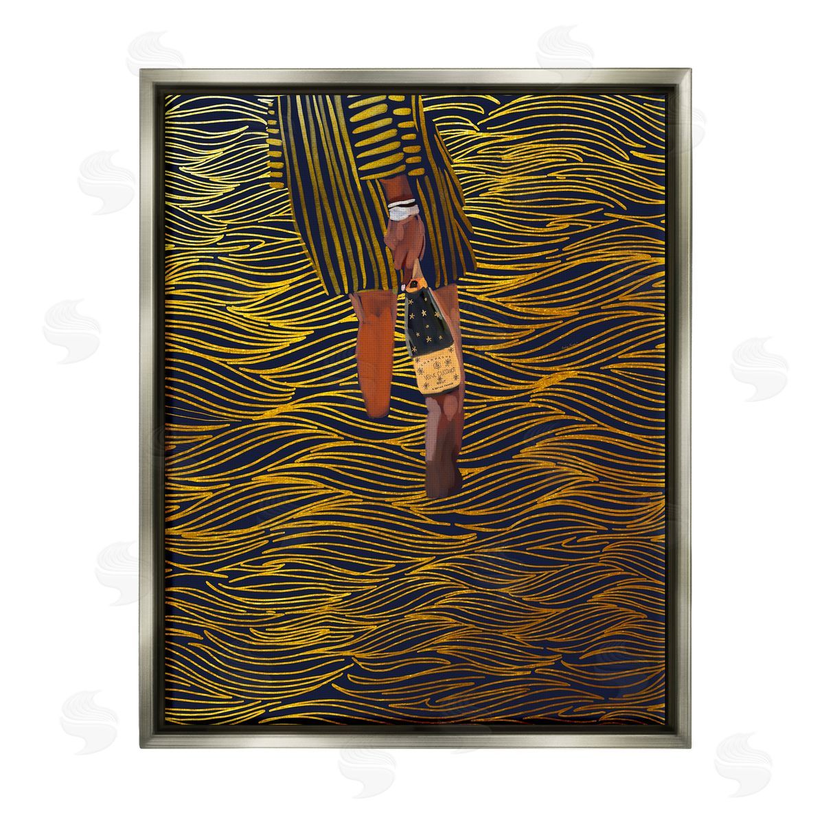 Amelia Noyes Patterned Girl with Champagne Gray Floater Frame Canvas Artside_